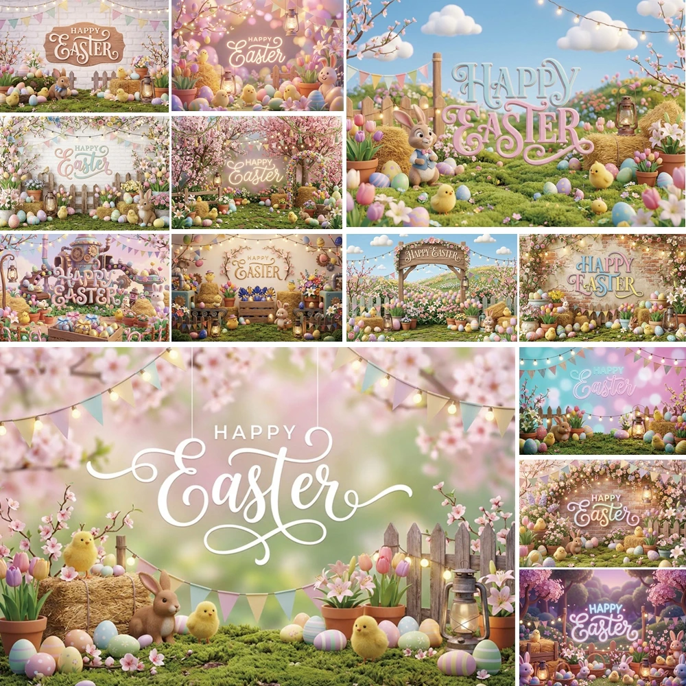 

MOON.QG Easter Decoration Backdrop Bunny Wreath Fence Background Kids Photography Props Photo Booth Accessories Shooting Props