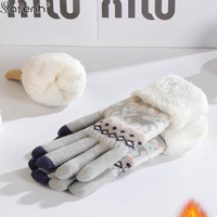 Acrylic Fiber Cute Knitted Fleece Lined Cycling Gloves Thickened Winter Women's Touchscreen Sensitive Warm Knit Gloves Students