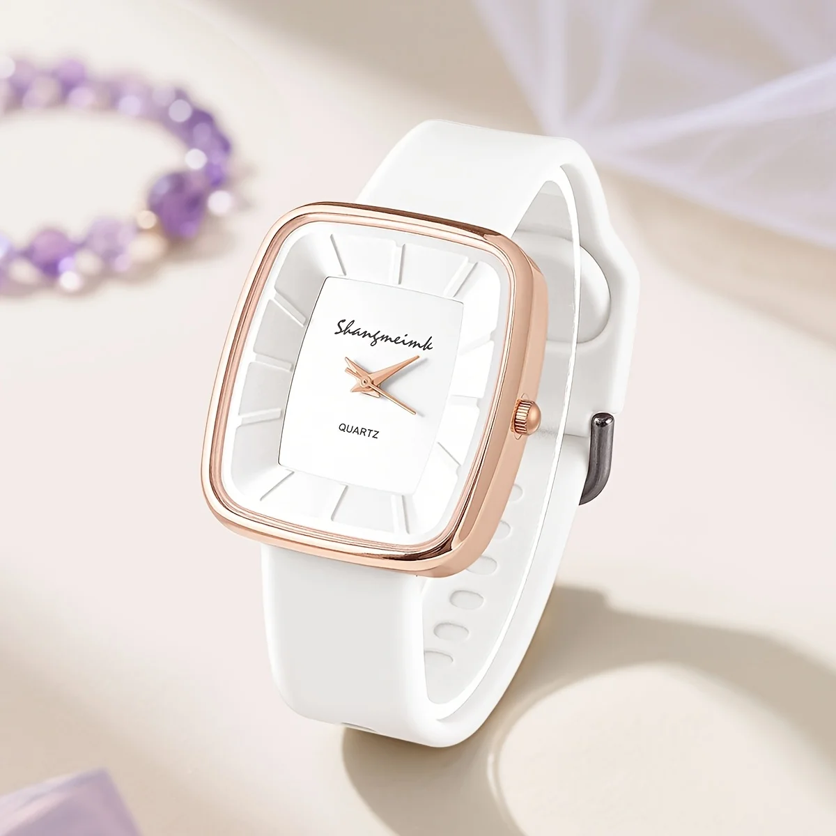 Women's Elegant Square Quartz Wristwatch with Silicone Band