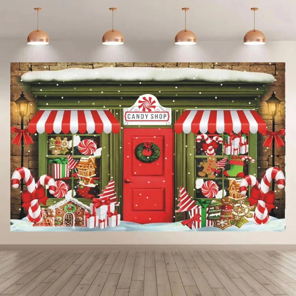 Fondo de cartel temático de tienda de juguetes de dulces de Navidad del país de las maravillas, fondo de estudio de fotografía de reunión familiar de niños de oso de peluche