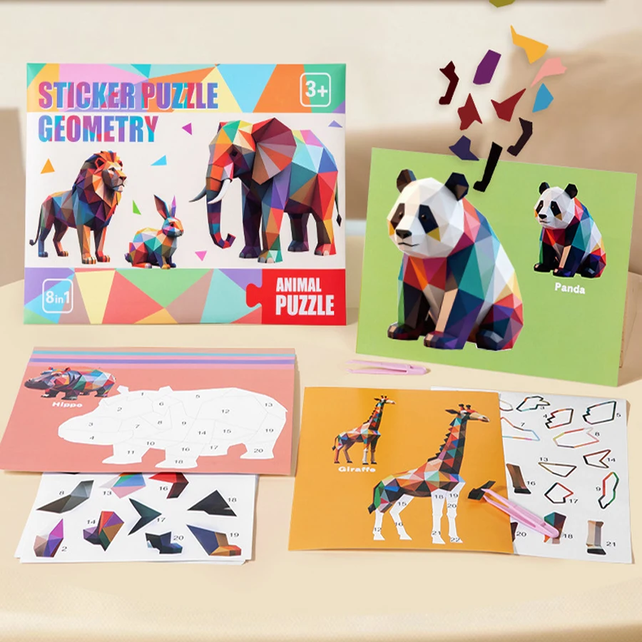 3D Geometryczne Puzzle Naklejki DIY Zabawki Edukacyjne dla Dzieci Dopasowywanie Zwierząt i Pojazdów Kreatywna Zabawka Edukacyjna dla Maluchów
