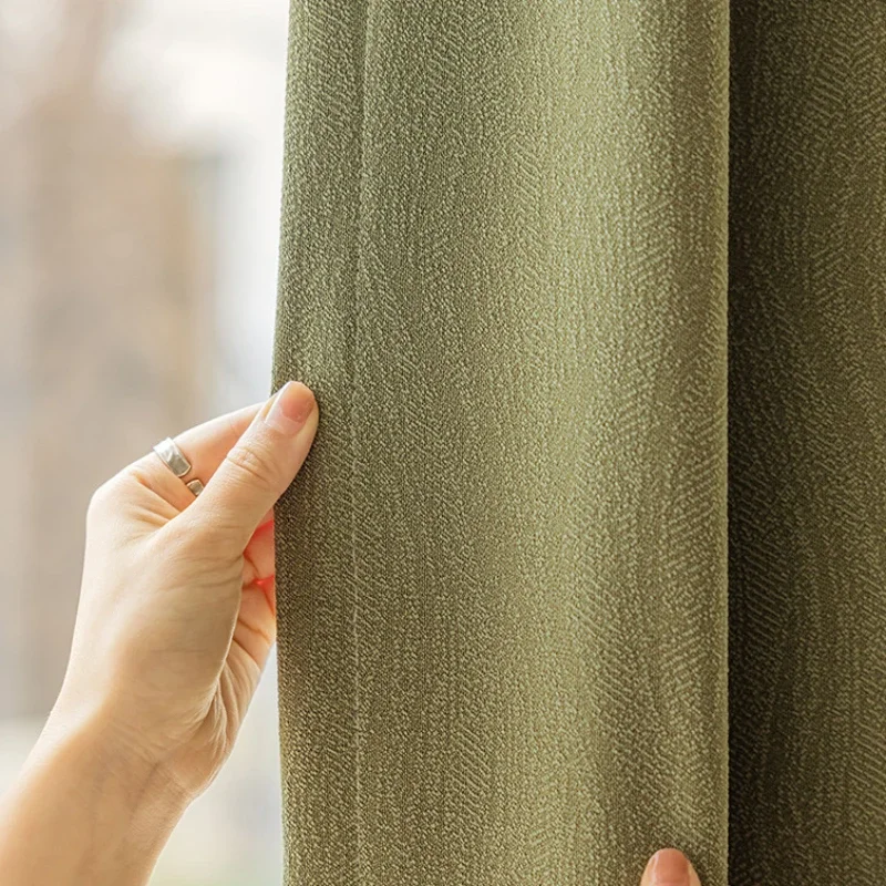 

Elegant light luxury new matcha color Shuffle cotton curtains home furnishing living room bedroom warm blackout curtains