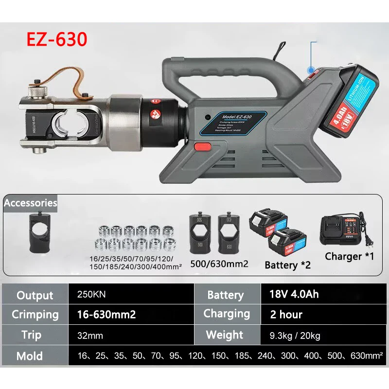 Handheld Electric Hydraulic Pliers EZ-400/EZ-630 Copper Aluminum Terminal Crimping Pliers Rechargeable Wire Crimping Tools