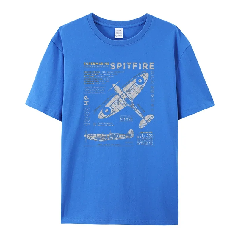 Summer Trendy Fashion Casual T-Shirt 24 Retro Supermarine Spitfire MK 1 Men\'s 100% Cotton T-Shirt Fighter Pilot Clothing