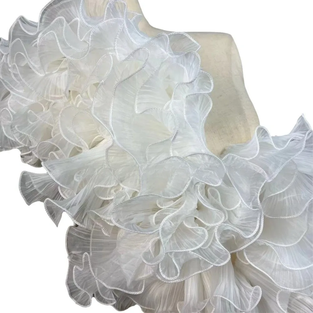 1 Yard Pleated Fabric Magic Color Ruffle Pleated Mermaid Lace Pearl Three-Dimensional Organza Translucent Pleated Lace