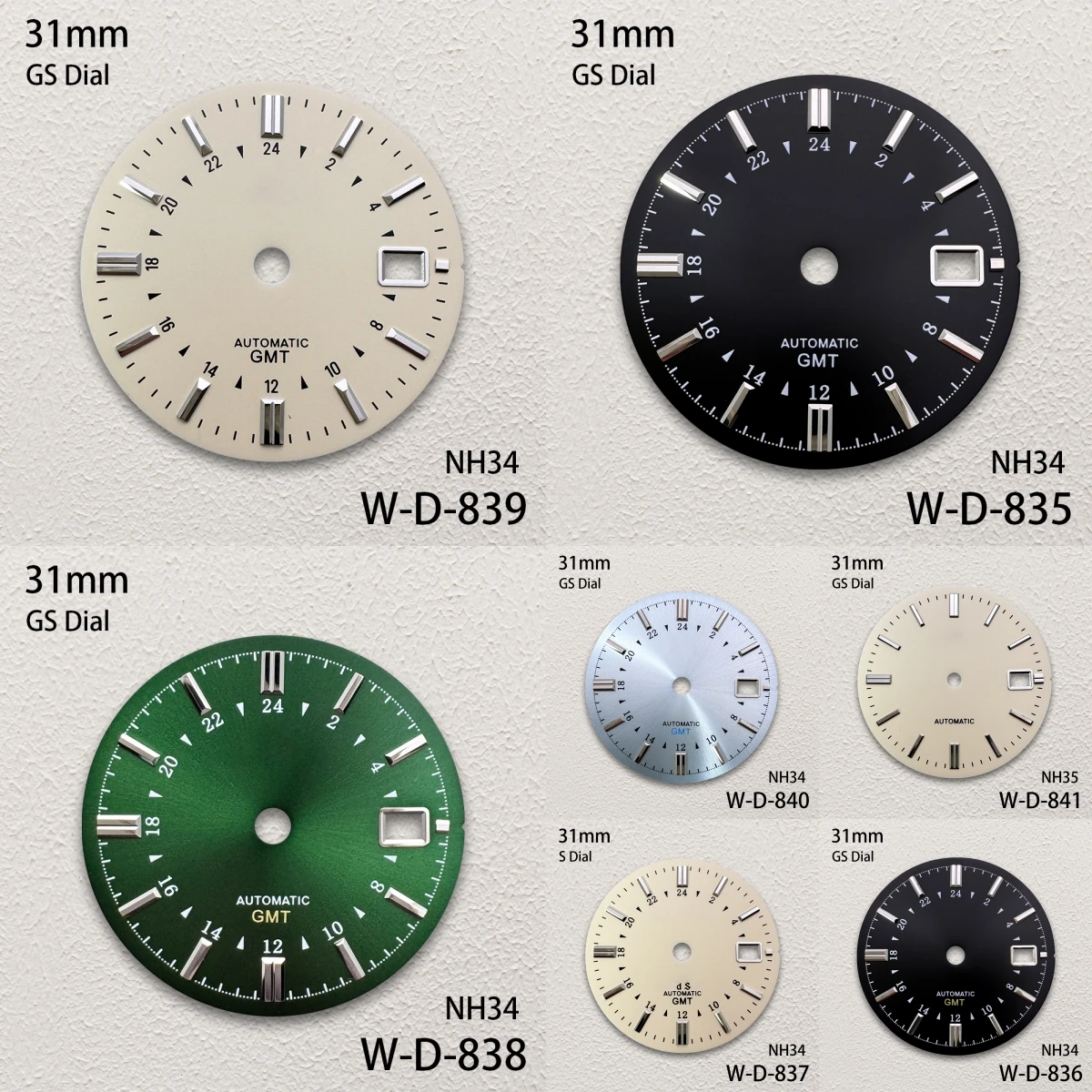 

31mm S/G S Logo GMT Dial Fit NH34/NH35 Japan Movement Sunburst/Matte High-Quality Solid Nail Dial Watch Modification Accessories
