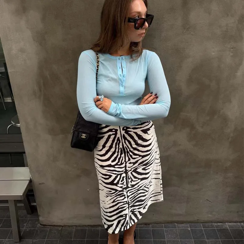 YENKYE  Sexy Spice Girls American Retro Zebra Print Low Waist Skirt Fashion Knee Length A-line Slim Fit Party Streetwear Skirts