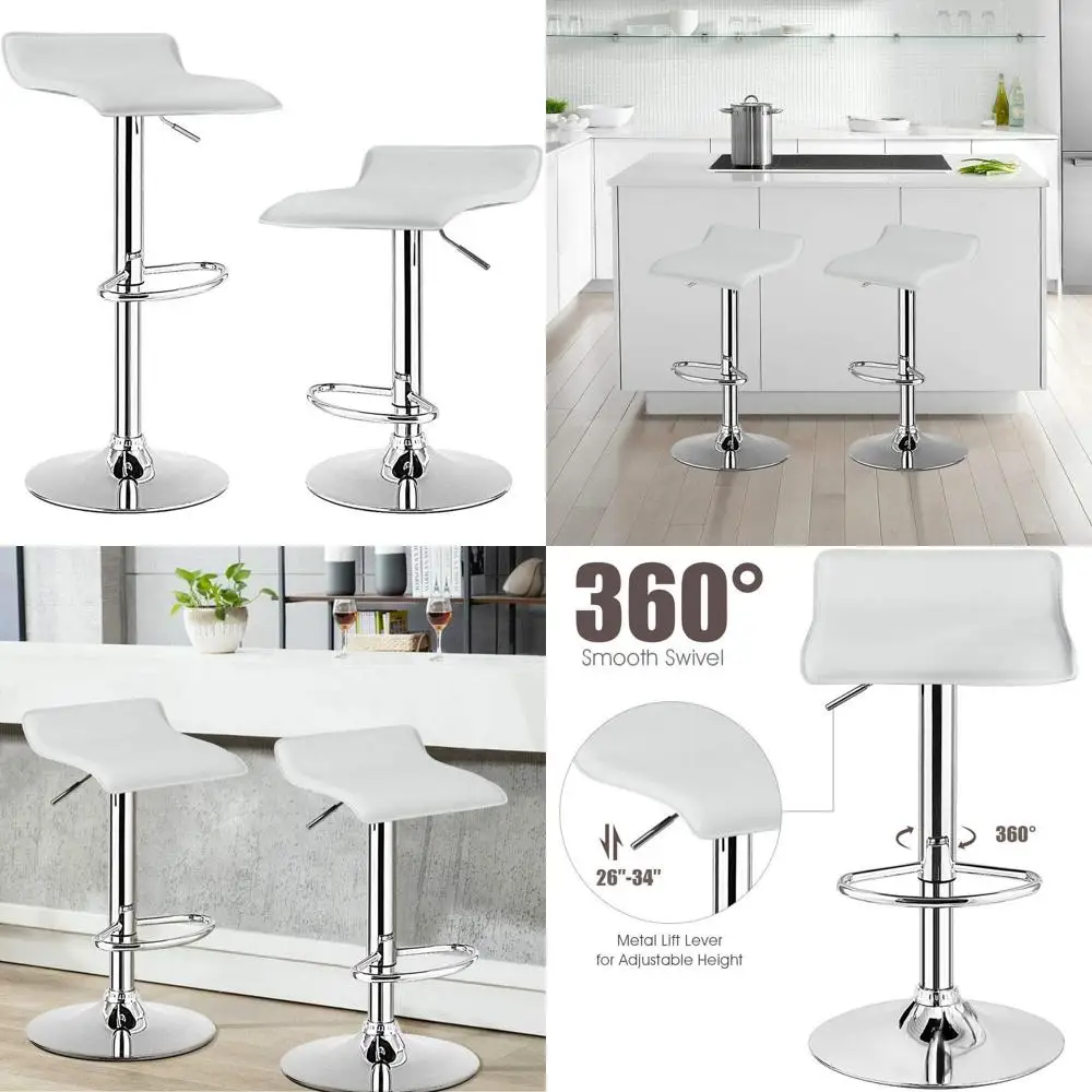 

Set of 2 Adjustable Swivel Bar Stools, Modern PU Leather Chairs with Chrome Base, Suitable for Counter Height, Kitchen Island, C