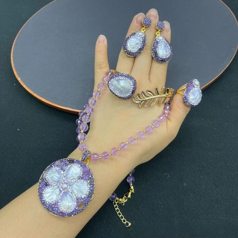 Natural Sea Shell 4Pcs Jewelry Set, High Quality Seawater Shell Women Jewellery Gift