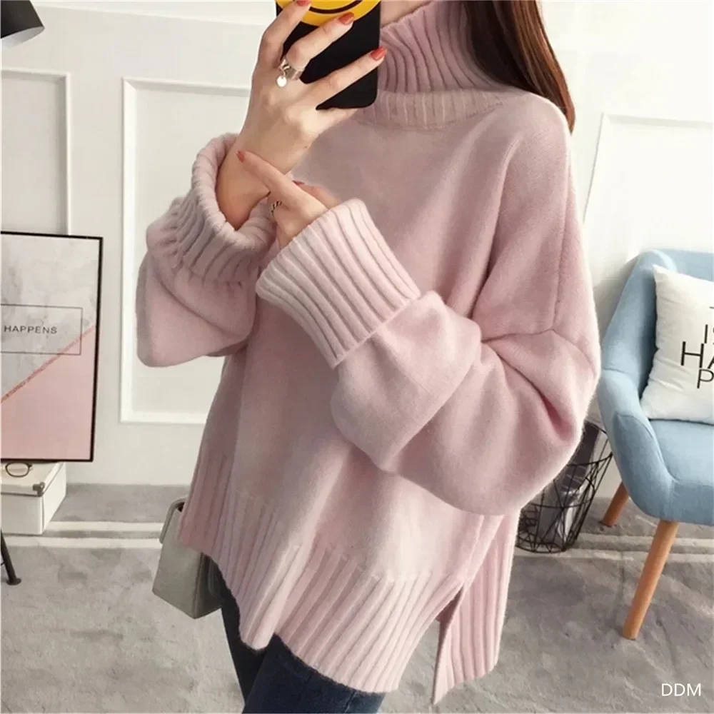 

Thick Turtleneck Red Pink Beige Knitted Sweater Women Autumn Winter long sleeve Knitting tops Turtleneck Pullover Ladies Jumper
