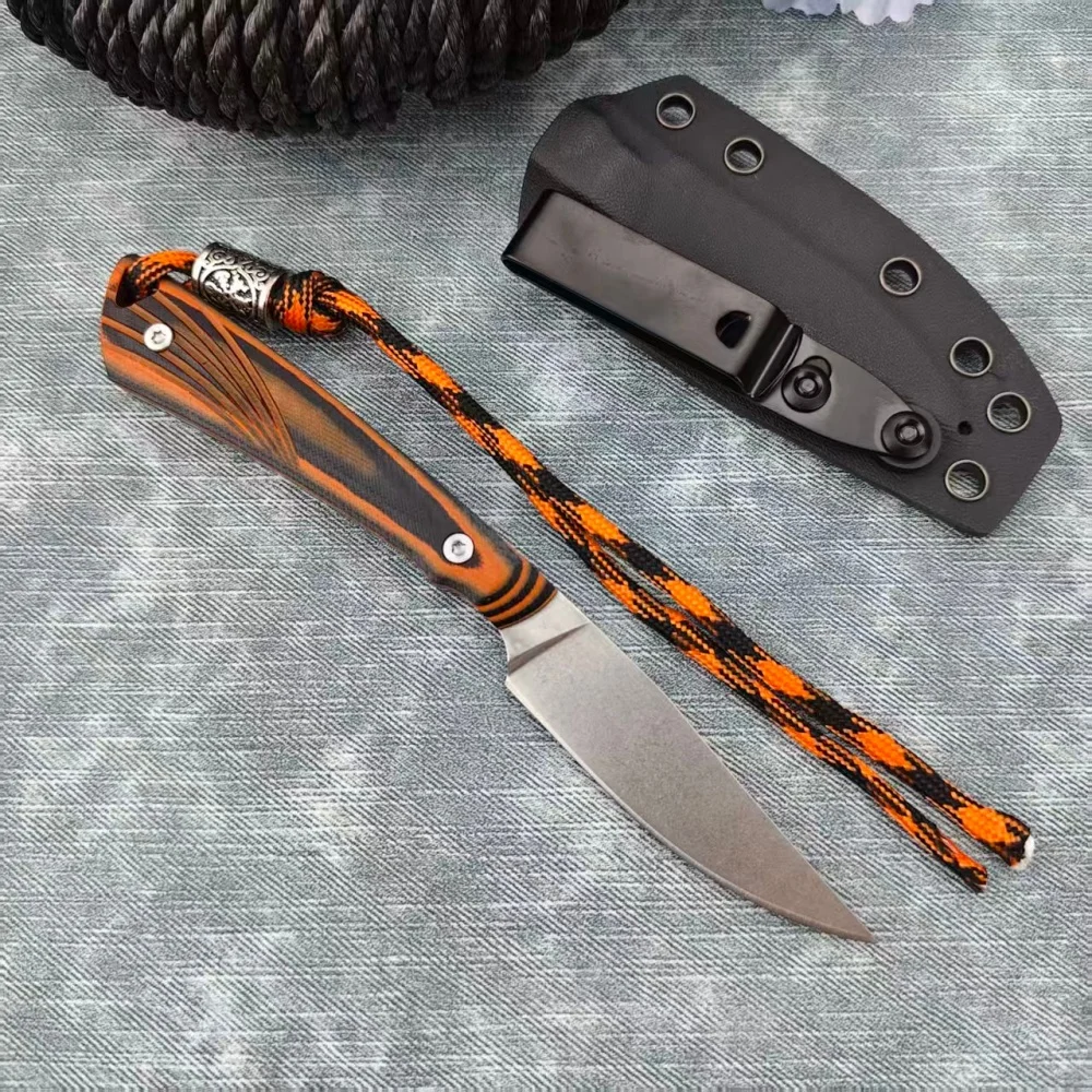 

Нож G10 Freezout с оранжево-черной рукоятью, портативный, для кемпинга, прямой, с ножнами, для рыбалки, карманный, с ремешком