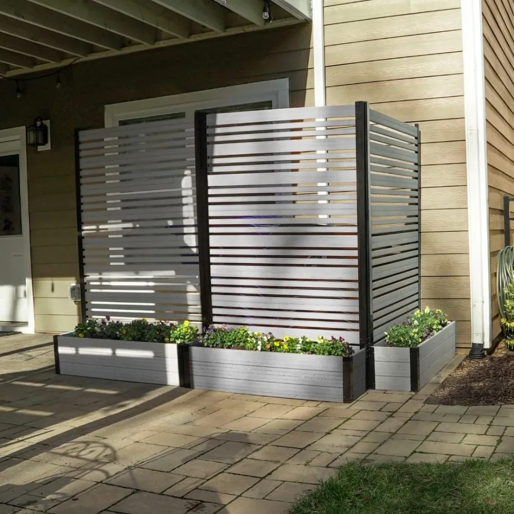 

72in H x 46in W x 13in L (1 Screen w/Planter) Freestanding Enclo Florence Ash Color Privacy Fence Screen with Planter Box