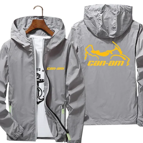 Imagen 2 del producto Hombres Mujeres Can Am motocicleta con capucha Casual piel reflectante protector solar chaqueta cortavientos fina ropa de calle abrigo de piloto de talla grande 7XL
