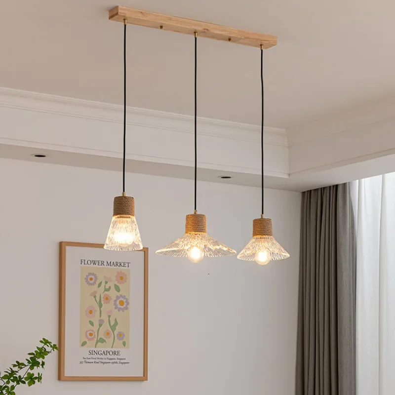 

SANDYHA Retro Glass Chandelier Pendant Light with Hemp Rope Ideal for Restaurant Bedroom Dining Room Kitchen Bar Stylish LED
