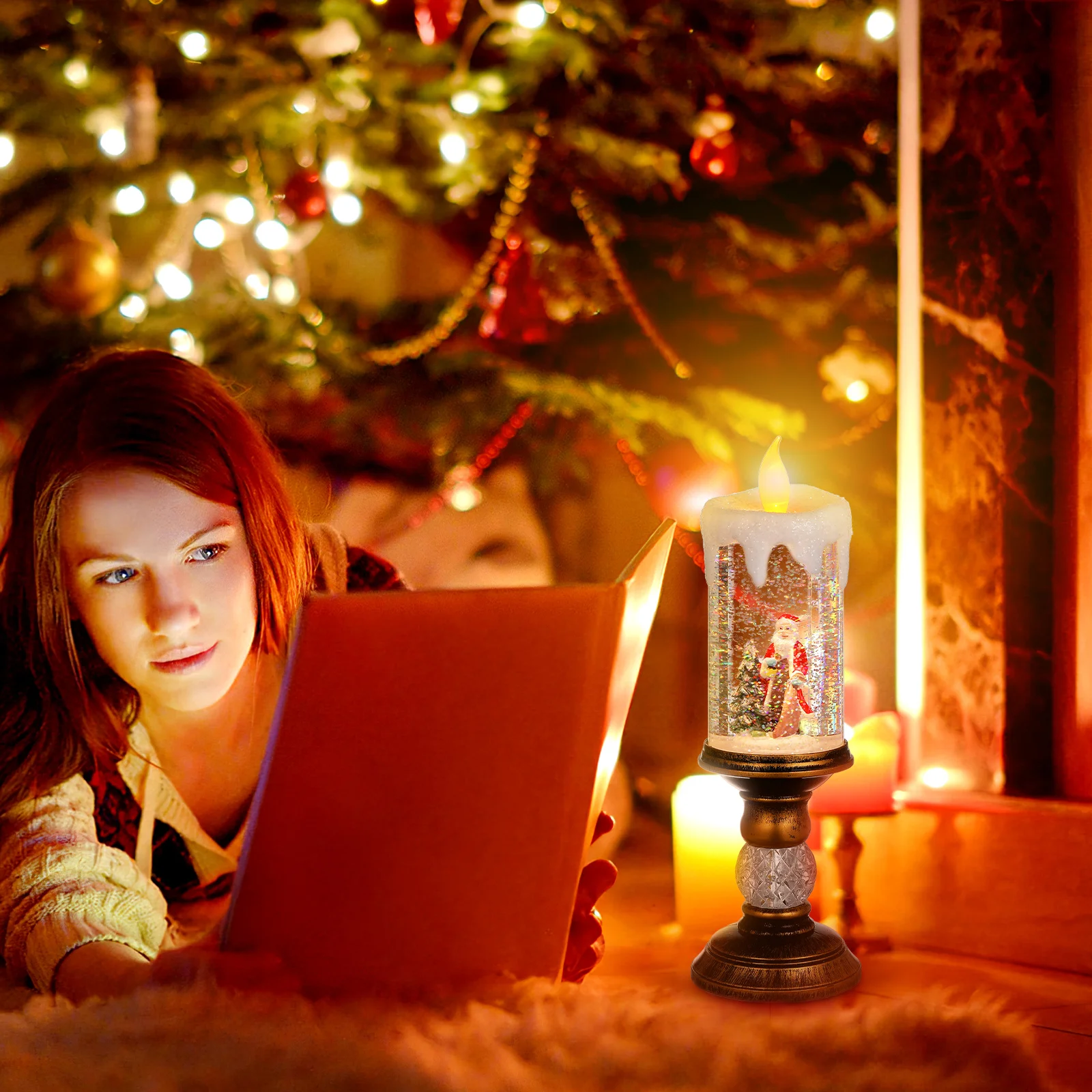 Lámpara LED Luz nocturna decorativa navideña con efecto visual lleno de agua Brillo suave para dormitorio Mesa de escritorio Romántica