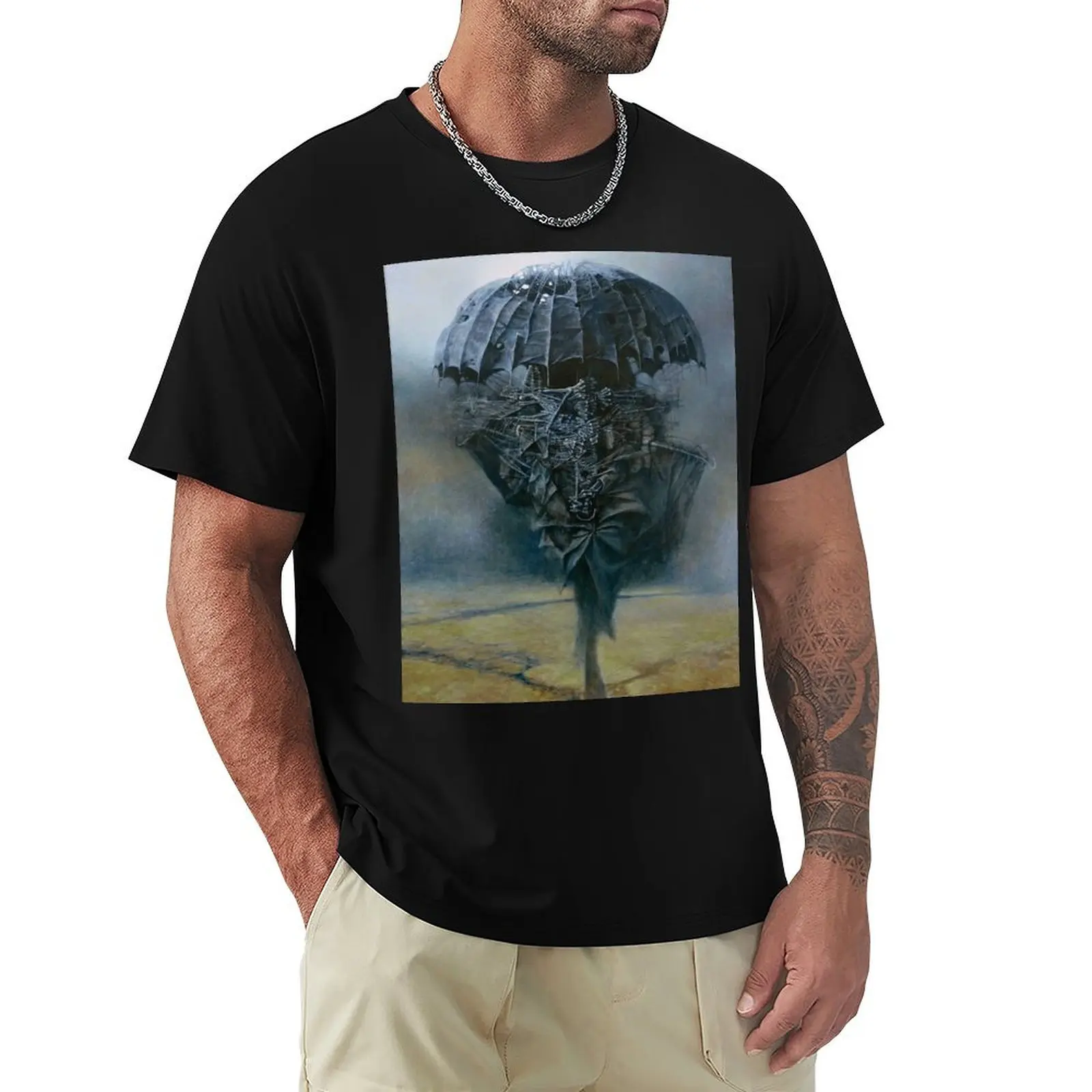 Untitled (Umbrella), by Zdzis?aw Beksiński T-Shirt Big Size Crew Neck T-Shirt