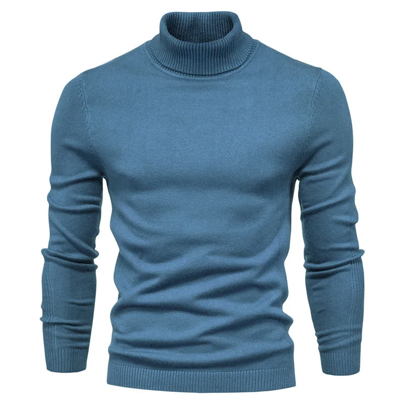 New Autumn and Winter Men's Sweater High Neck Solid Color Tight Fleece High Quality Men's Business Casual High Quality Knitwear