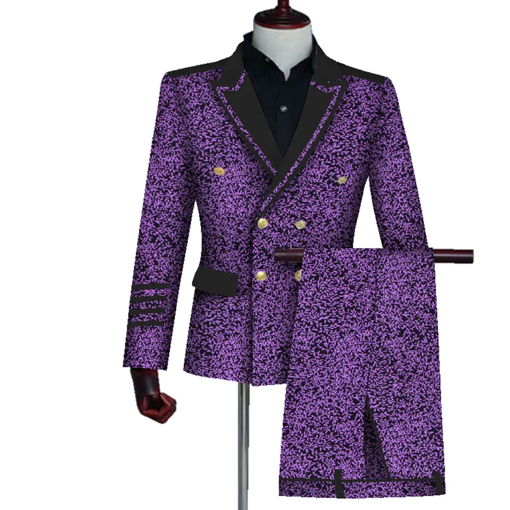 Mens African Clothing Bazin Riche African Wax Print Top Suits and Pants Sets Ankara Clothes 2 Pieces Blazer and Pants Set WYN725