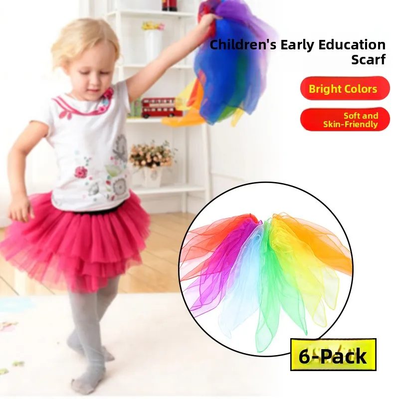 Transparent Silk Scarf for Children's Performance Early Education Dance Show Gymnastics Props Scarf Kindergarten