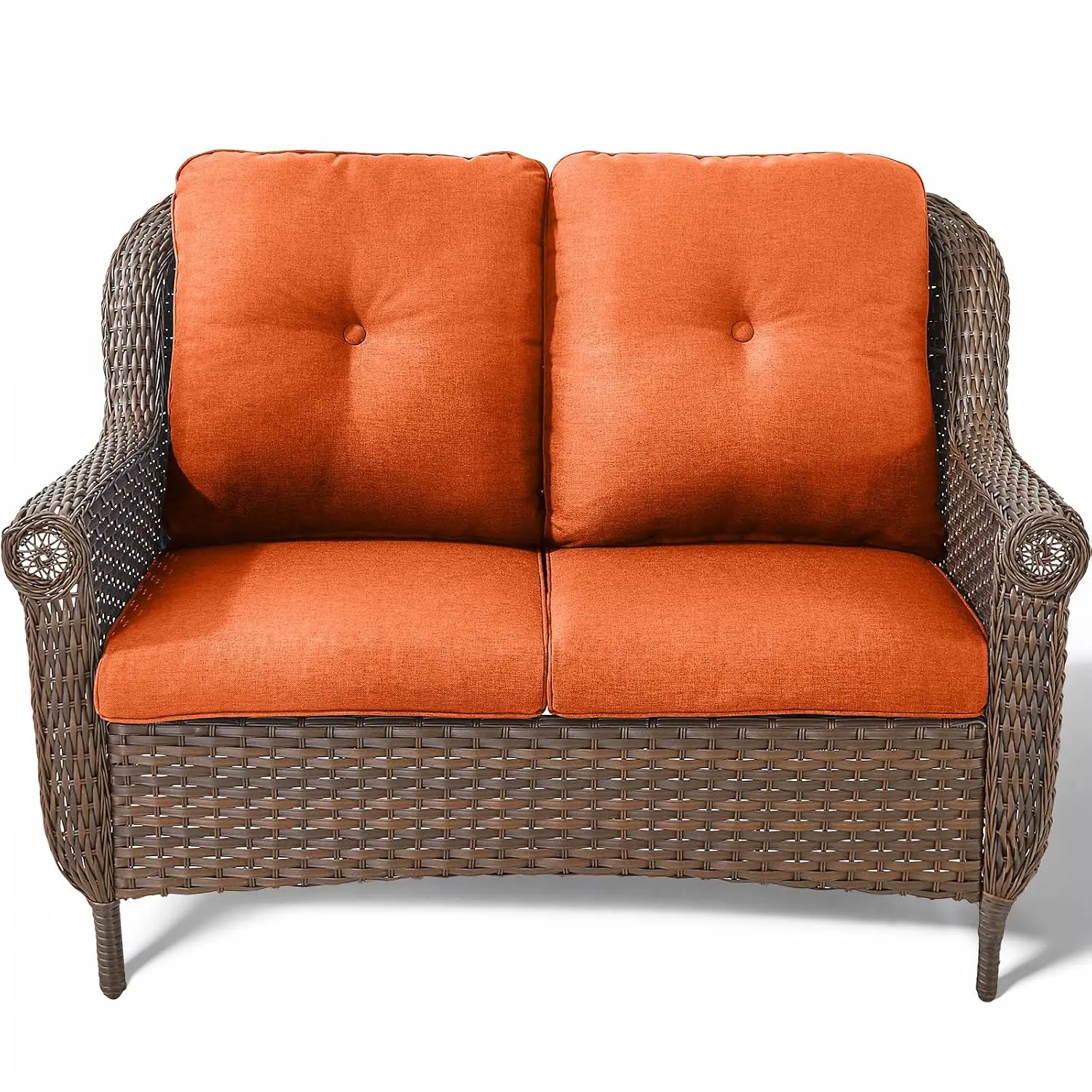 Patio Wicker Loveseat Heavy Duty All-Weather Rattan 2-Person High Back Thick Cushion Garden Porch Poolside Orange, Customized