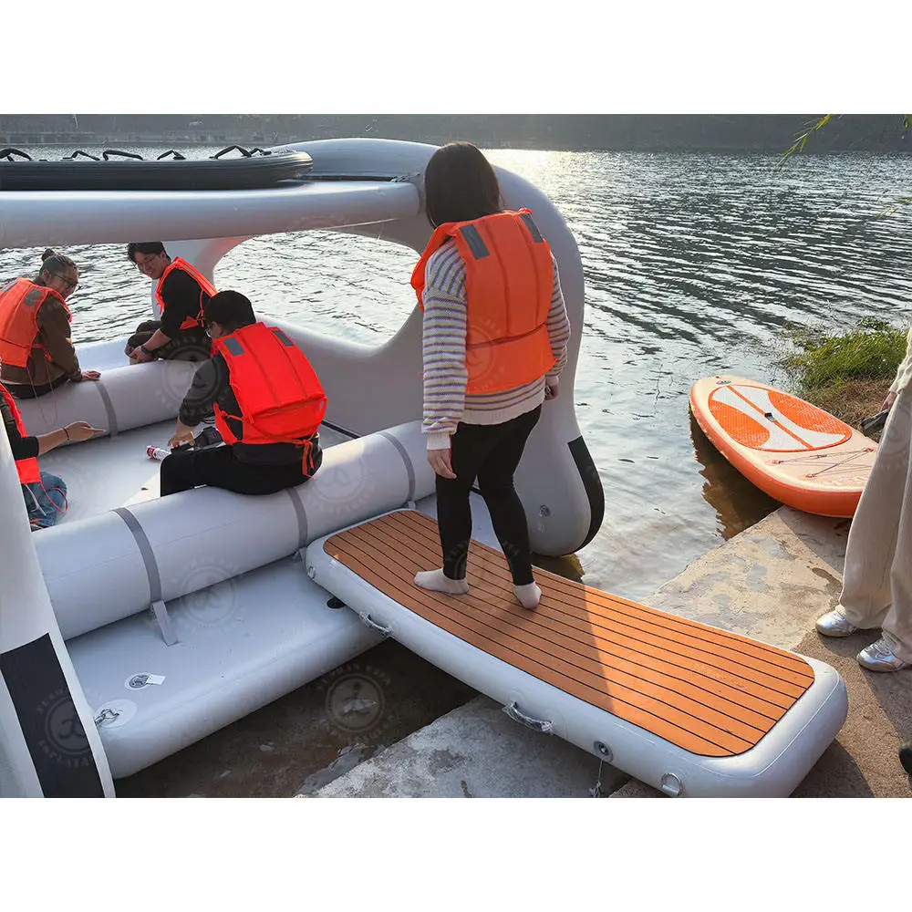 Outdoor Commercial Inflatable Boat Gangway with Drop Stitch Material Floating Mat Portable Boarding Assistance Light