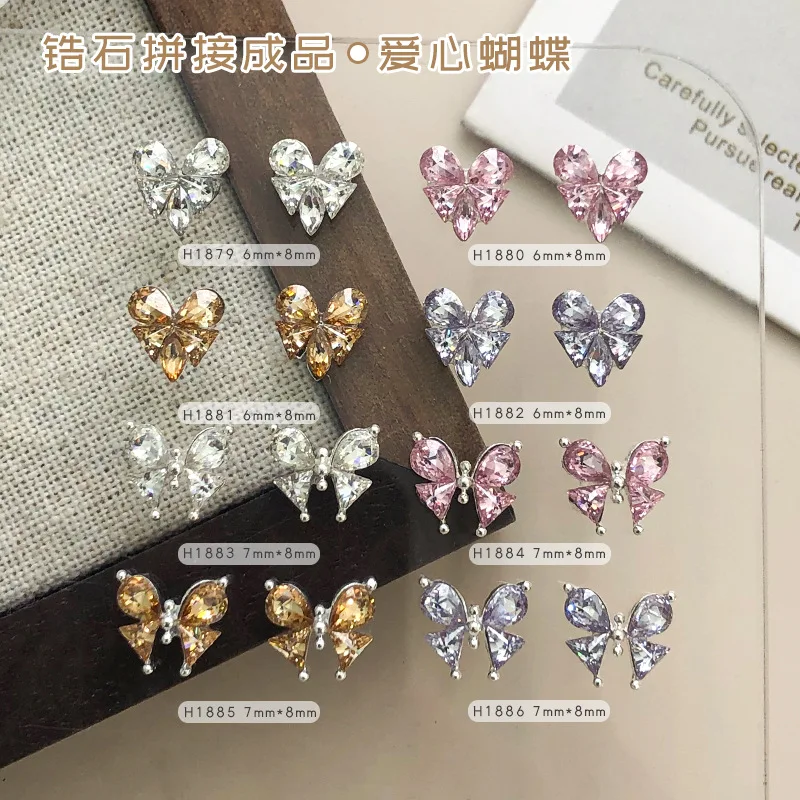 5PC zircon Splicing Love Heart Nail Art Bow Rhinestone Crystal Diamond Butterfly Charms Accessories For Nail Decoration Supplies
