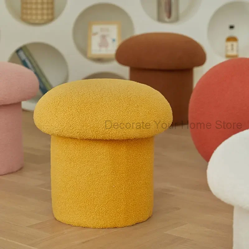 Nordic Ottomans Lovely Mushroom Flannel Art Makeup Stool Creativity Bedroom Step Round Stools Bedroom Furniture Foot Stool Pouf