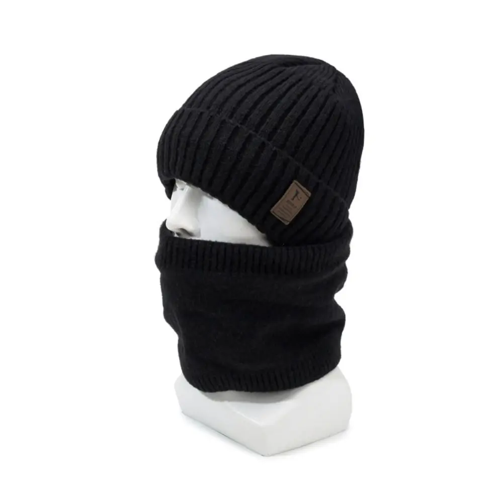 Solid Color Winter Beanie Hat Scarf Windproof Thick Velvet Lining Woolen Winter Hat Soft Warm Cotton Warm Hat For Adults