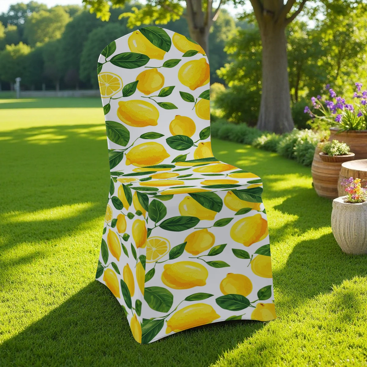 2D Lemon Print Full Coverage Chair Cover, Elastic Stretch Universal Size for Hotel/Home/Outdoor Use, Anti -