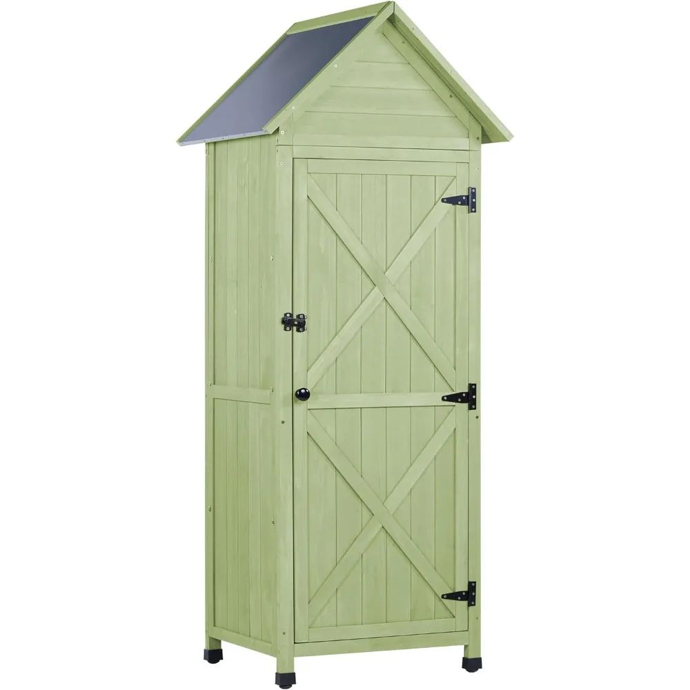 

Wooden Outdoor Storage Cabinet,Tall Vertical Garden Tool Shed with Waterproof Metal Roof & Adjustable Feet – Perfect for Yard, P