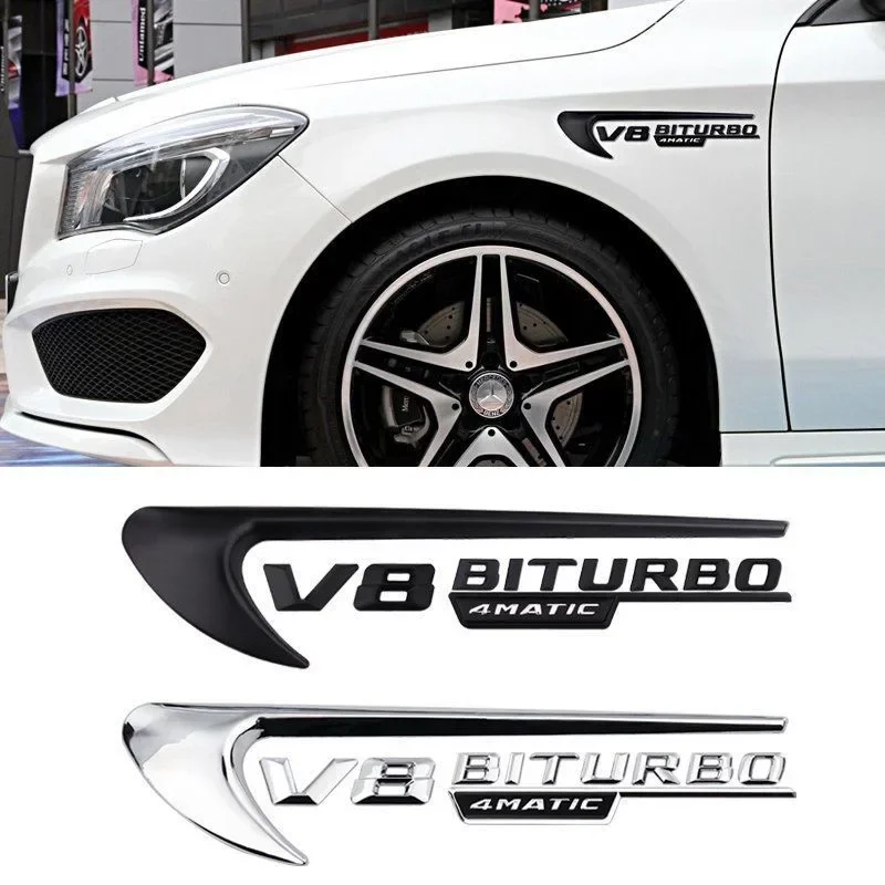 حار 2 قطعة تنفيس الحاجز تقليم شعار شفرة شعار V8 BITURBO 4MATIC + لمرسيدس بنز AMG V8 C200 C300 E300 E400 W213 سيارة الجانب S