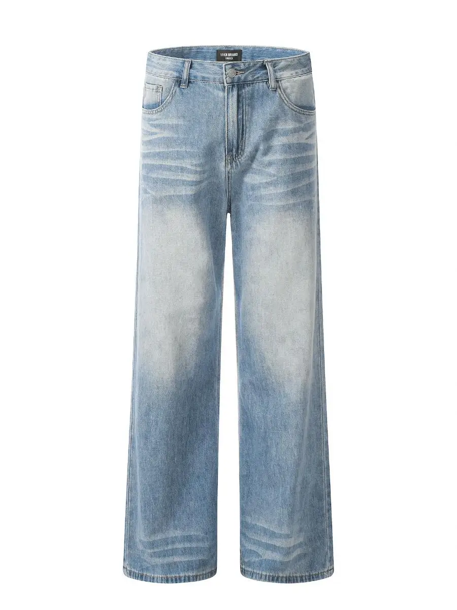 

Ретро-джинсы в американском стиле, свободные прямые брюки, унисекс, широкие штанины, универсальные, с высокой талией, на молнии, повседневные