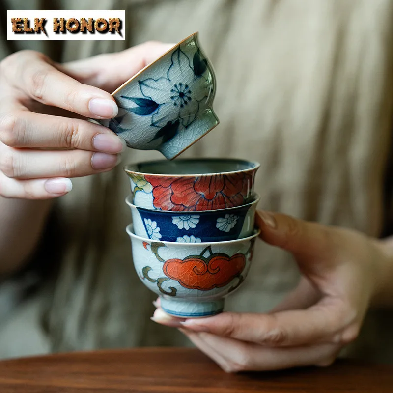 

Керамическая чайная чашка с ледяной глазурью, 55 мл, ручная роспись, чайная чаша с цветком пиона, маленькая персональная мастер-чашка, принадлежности для чайной посуды кунг-фу