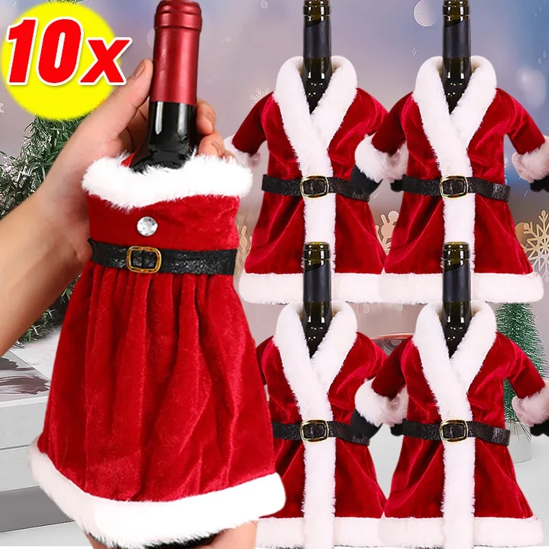 Velvet Wine Bottle Cover Red Dress Clothes Christmas Wine Bottle Bags Xmas New Year Party Dinner Table Decoration Gift Wholesale