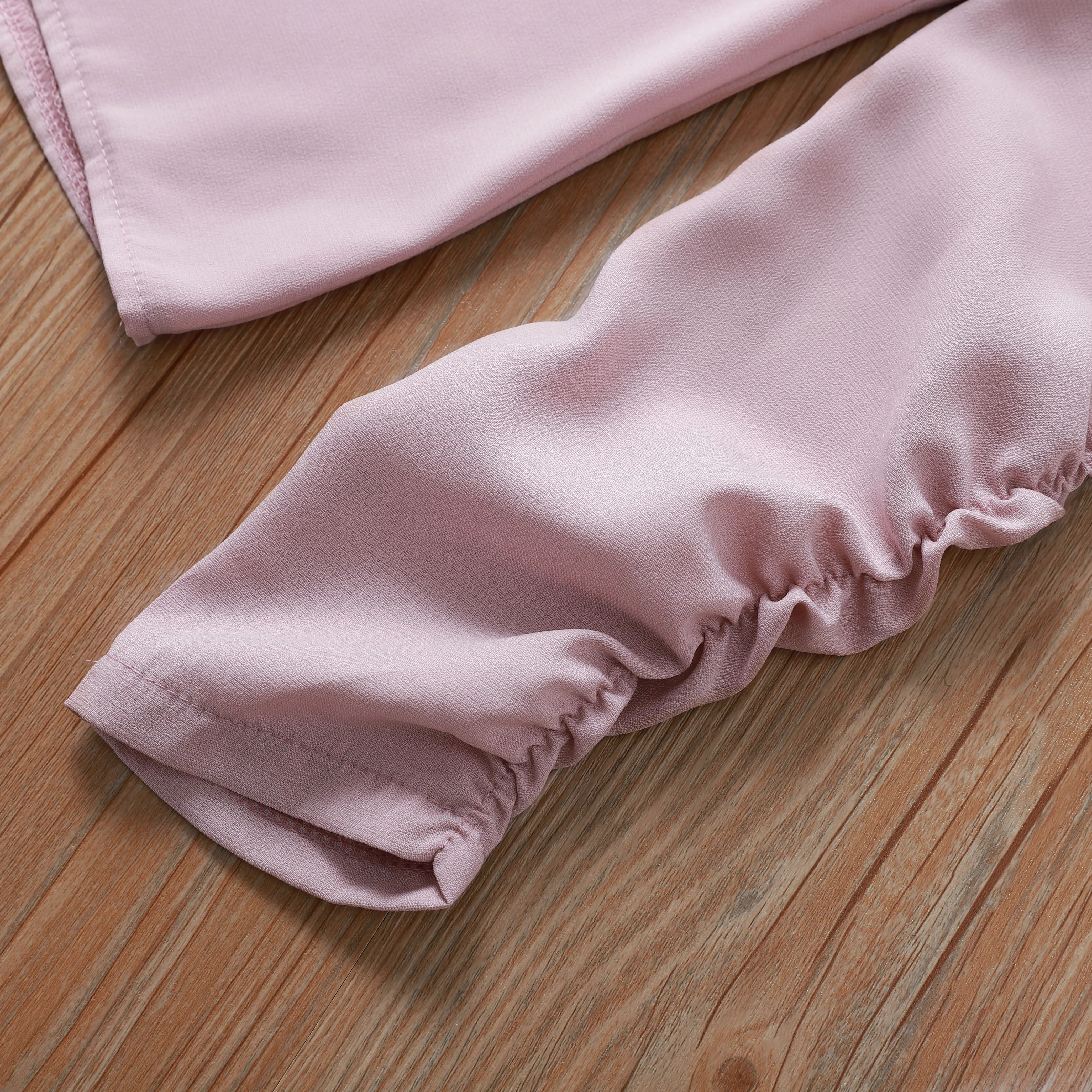 Solid Color Casual Top for Women with Ruched Sleeves & Bowknot Decor