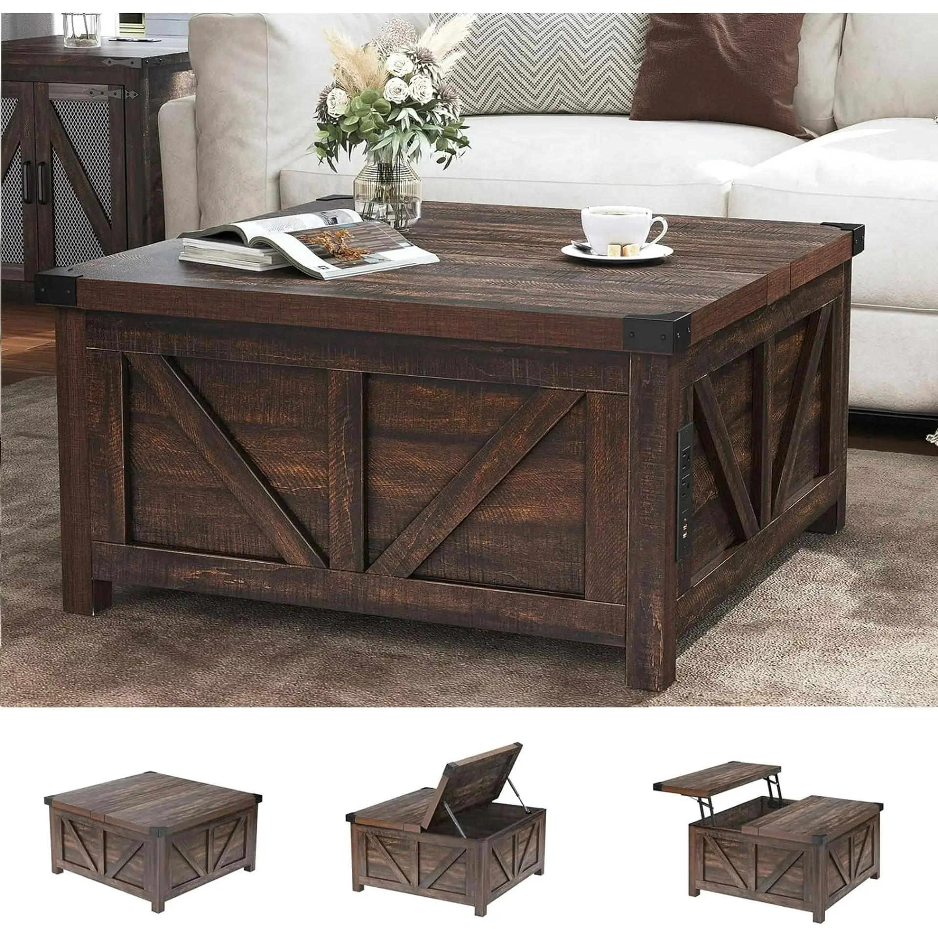Grid storage table Customized household floor-to-ceiling living room coffee table Large capacity square storage coffee table