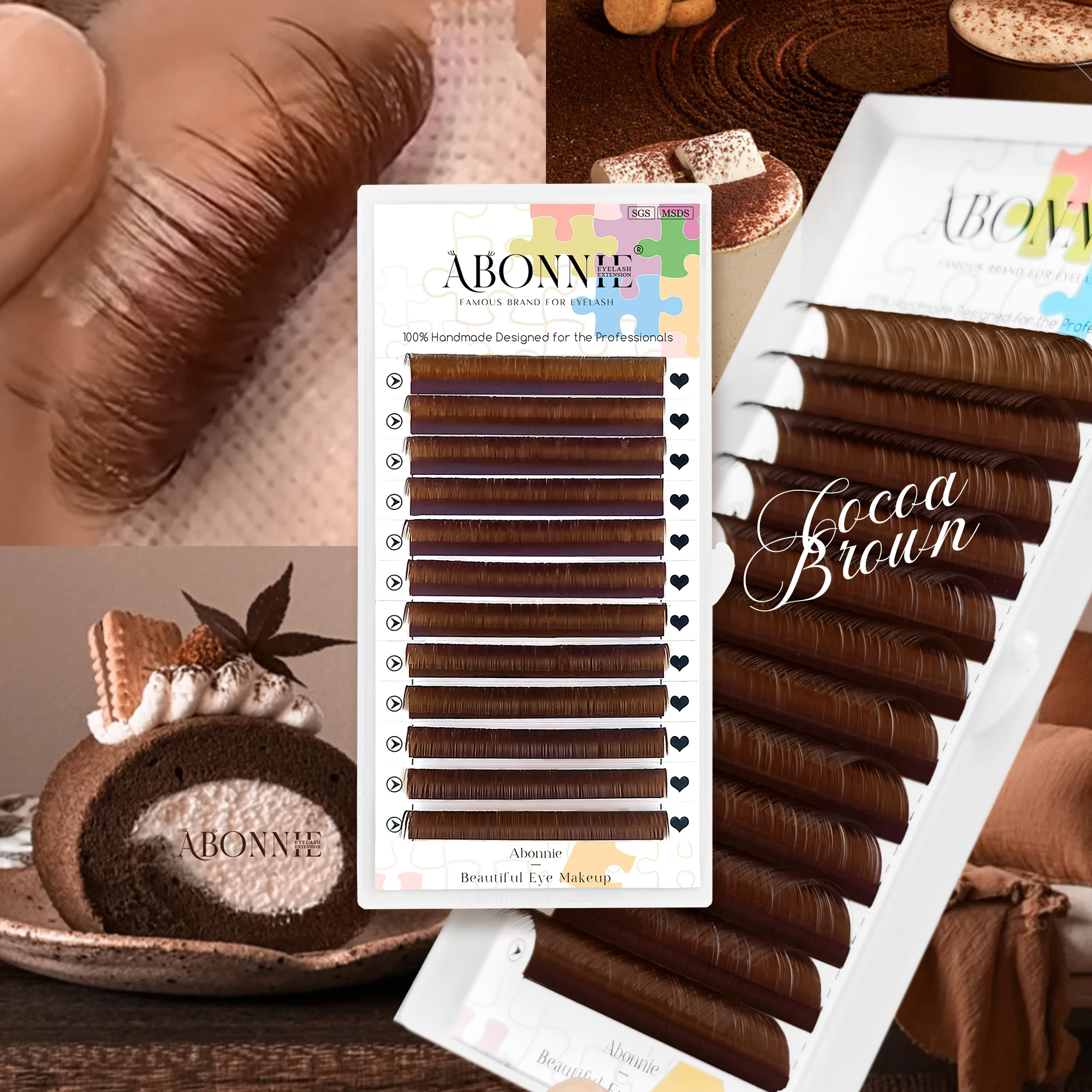 Abonnie Kakao braune Wimpernverlängerung C CC D Nerz individuelle bunte Wimpernverlängerung braune Farbe natürliche weiche Wimpern