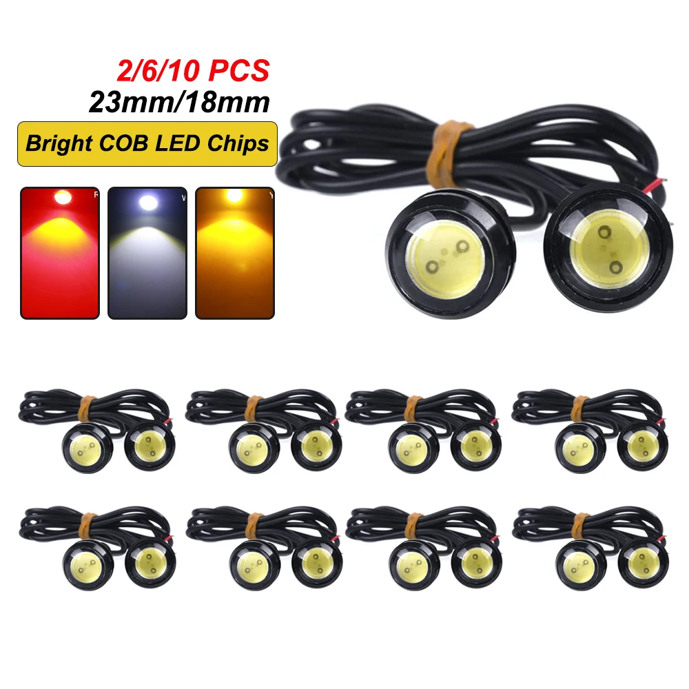 

2x Car LED Signal Bulb COB Auto DRL Daytime Running Light Eagle Eye Fog Lamp Brake Reverse Parking Styling Yellow Red 18MM 23MM