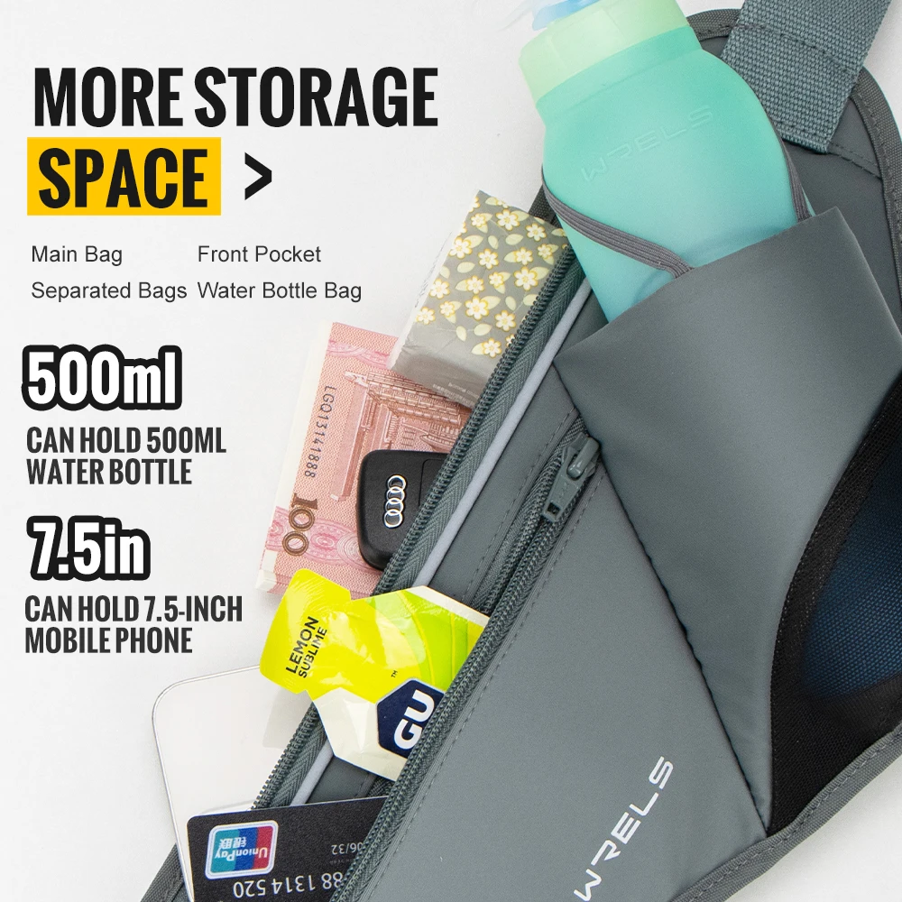 WRELS Running Hydration Belt With Water Bottle Holder Adjustable Fanny Pack for Running Walking Hydration Waist Pack