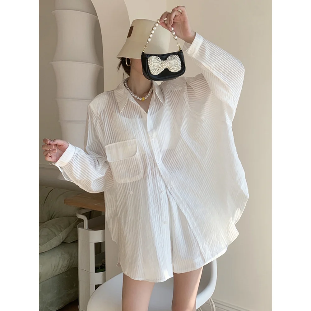 Women's Summer Thin Sunscreen Shirts Crop Sling Tops Short Pants 3 Piece Set Lady Casual Stripe Polo Blouse Vest Trousers Outfit