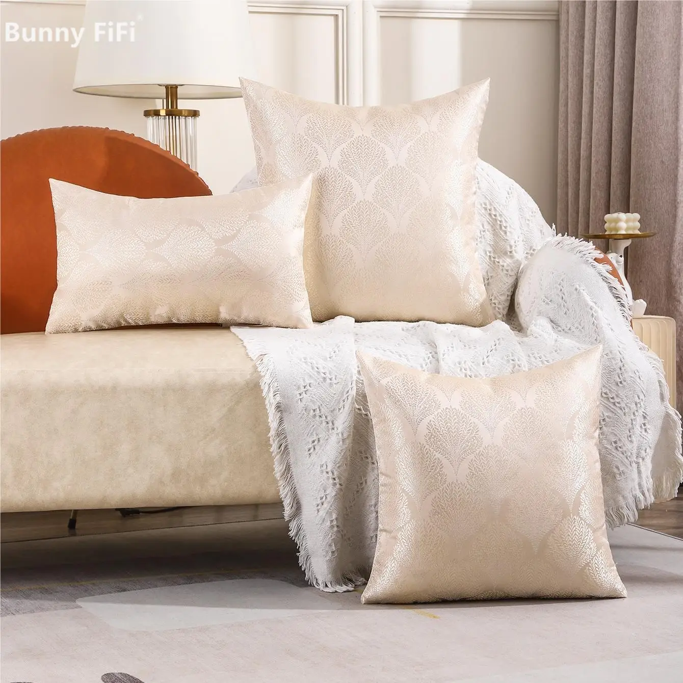 Silk Jacquard Geometric Pattern Cushion Covers Soft Neutral Faux Cashmere Decorative Throw Pillow Cases For Sofa Bed Home Decor