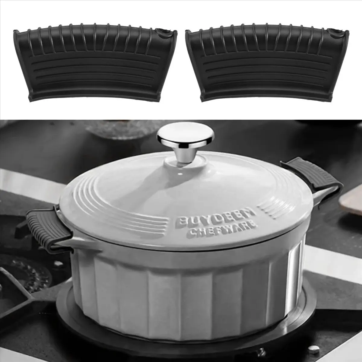A56K Cast Iron Skillet Handle Covers Set Non-Slip Silicone Pot Holder for Kitchen for Pans Griddles Cookware Black