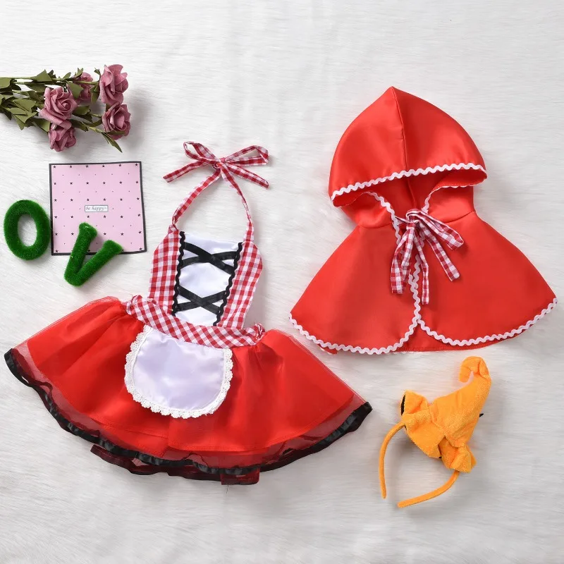 

Halloween Baby Girls Clothes Little Red Riding Hood 2PCS Dress Hooded Cloak Maid Party Toddler Dress Outfit Performance Costume