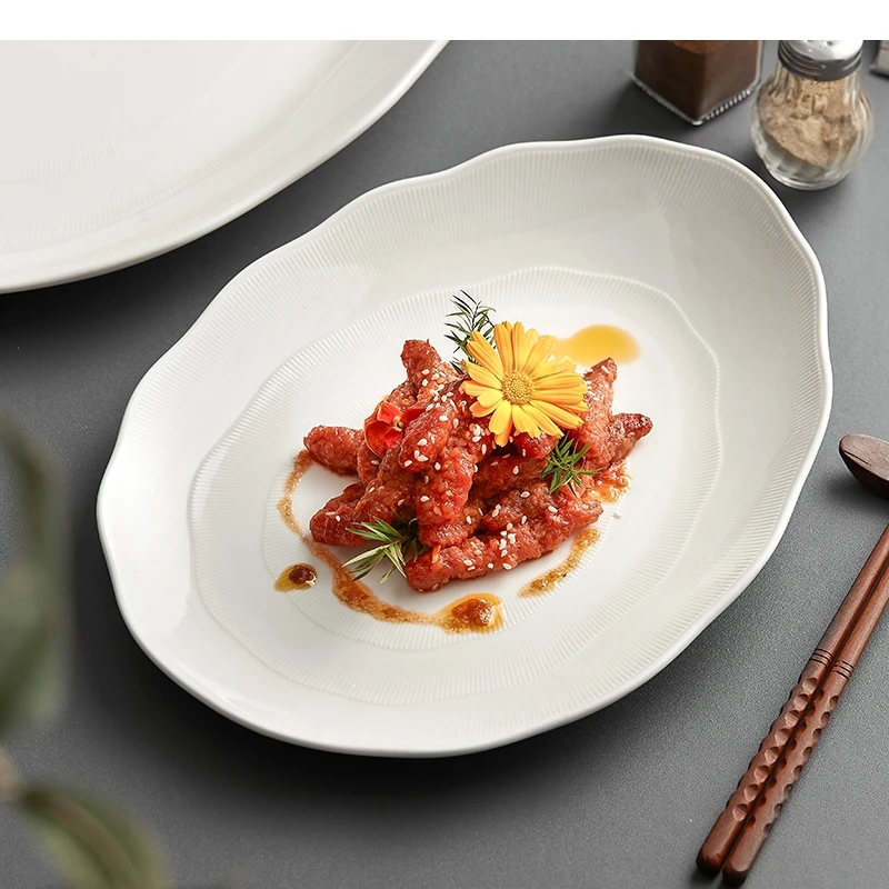 

Ceramic Irregular Shape Tableware Pasta Steak Plate Cooking Dish Restaurant Solid Color Sashimi Sushi Plates Snack Desserts Tray