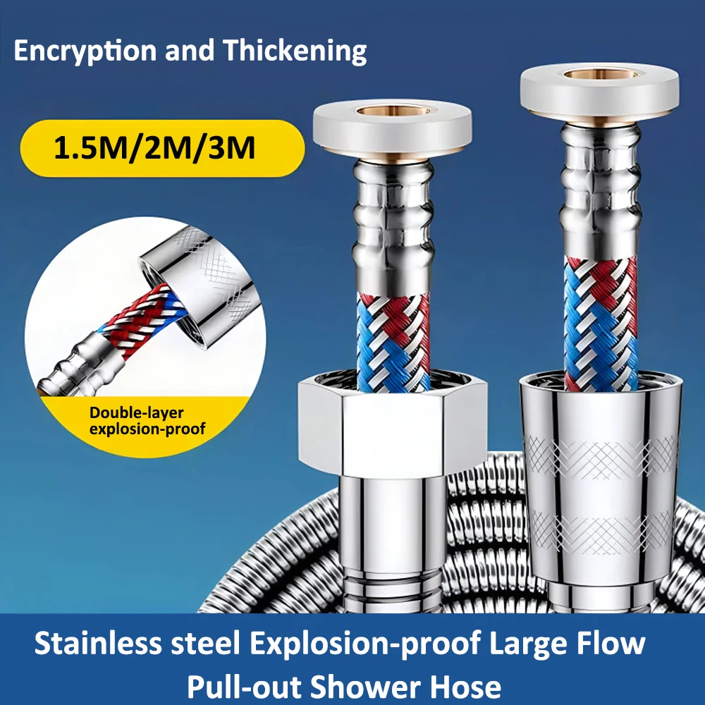 New 1.5/2/3M Three-layer Explosion-proof Stainless Steel Flexible Shower Hose High Pressure Black Gold Tube Pipe for Bathroom
