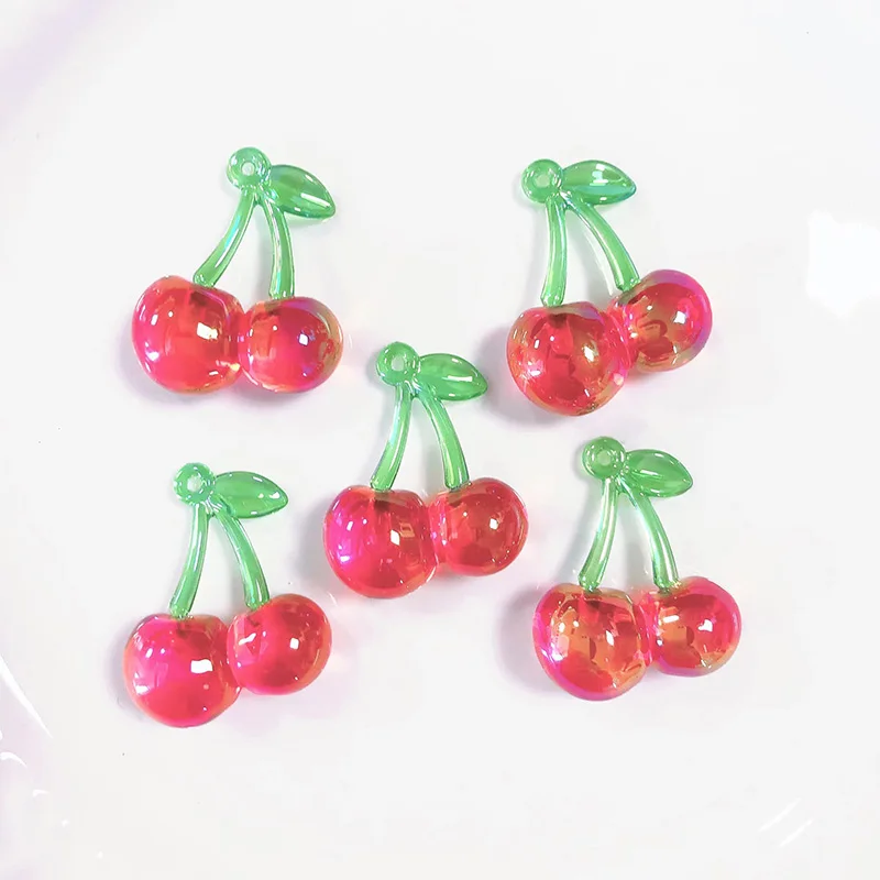 10pcs Acrylic Pearlescent Cherry Earring Charms Korea Fashion Fruit Keychain Eardrop Pendant Diy For Jewelry Making