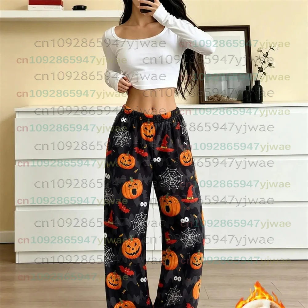 2026 Herren Damen Neue Flanell-Geister-Kürbis-Halloween-Pyjamahose Niedliche Spukhafte Lounge-Hose Herbst/Winter Schlafanzug Halloween-Geschenk – Detail 4