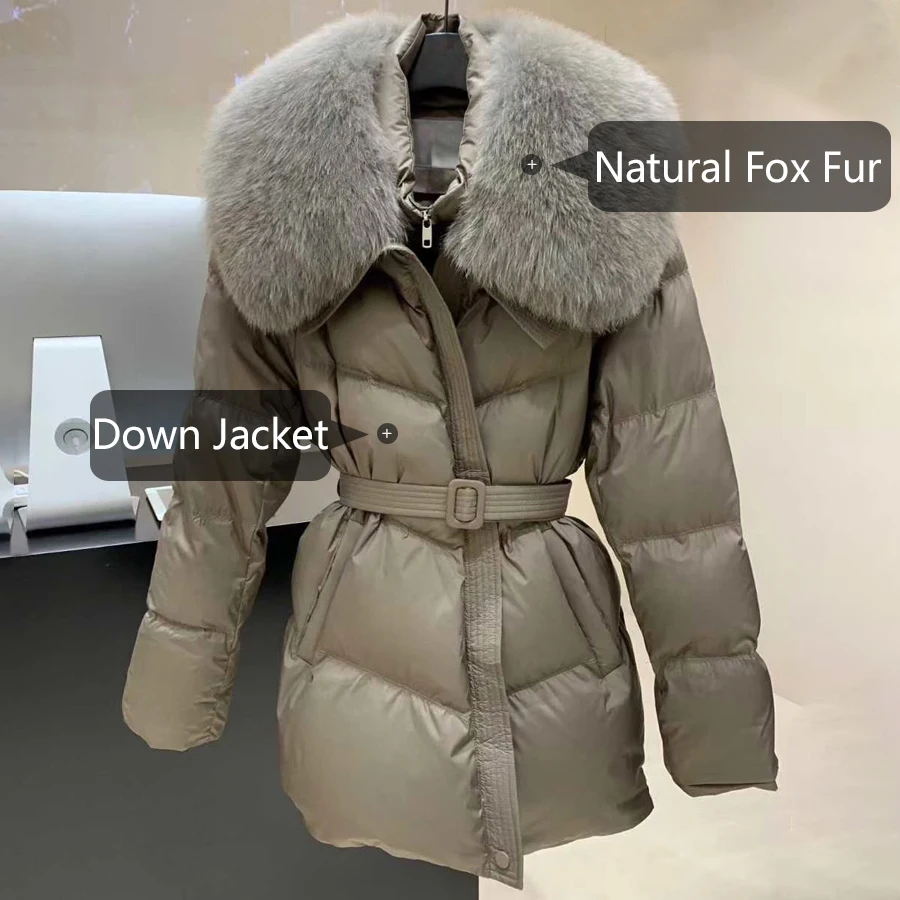 Chaqueta de plumón con piel Natural para mujer, cuello de piel de zorro auténtica, abrigos cortos cálidos de invierno de plumas de ganso, novedades de lujo