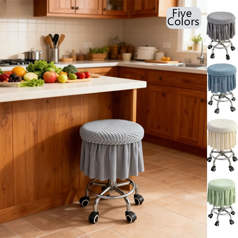 

Washable Circular Stool Cover Fully Covered Elastic Chair Cover Lace Design Dust-proof Scratch Resistant Bar Cushion Protector