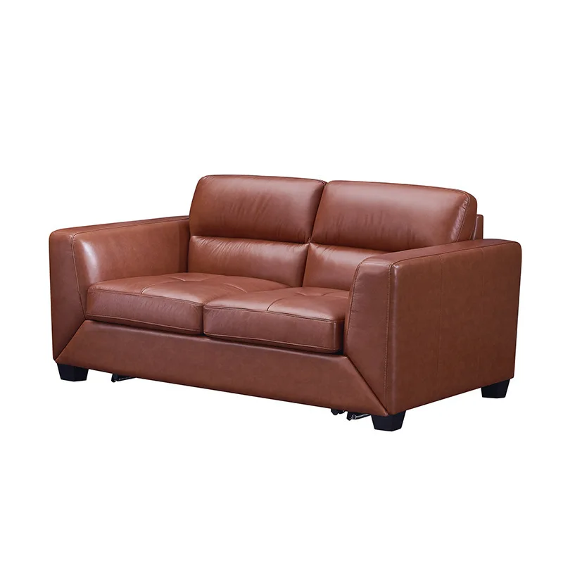 leather sofa, first layer cowhide, Italian minimalism, small apartment in the living room, three people in a straight row